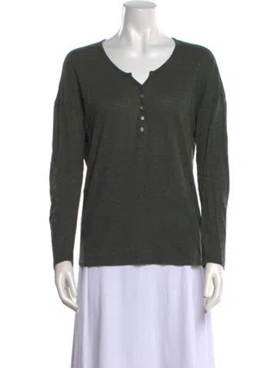 Pre-owned Berenice V-neck Long Sleeve Top In Green