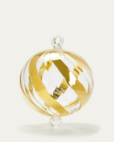 Bergdorf Goodman 4" Ball With Gold Stripes Christmas Ornament