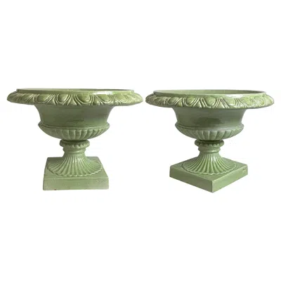 Pre-owned Bergdorf Goodman A Pair Of Faience Green Italian Urns, Retailed By