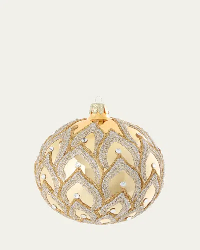 Bergdorf Goodman Art Deco Shiny Gold Ball Ornament