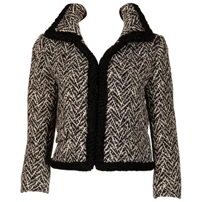 Pre-owned Bergdorf Goodman Ben Zuckerman 1960s Vintage Wool Tweed Jacket With Persian Lamb Fur Trim In Black