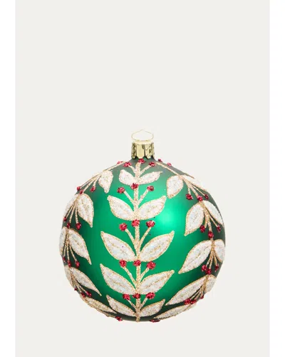 Bergdorf Goodman Berries & Leaves On Green Ball Christmas Ornament In Multi