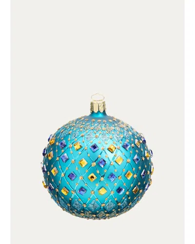 Bergdorf Goodman Blue Green Rhinestone Ball Christmas Ornament