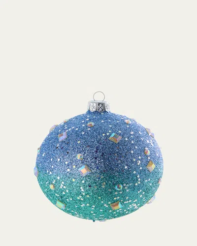 Bergdorf Goodman Blue/green Ombre Glitter Ball Ornament