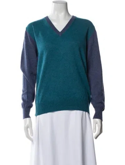 Pre-owned Bergdorf Goodman Cashmere Colorblock Pattern Sweater In Blue