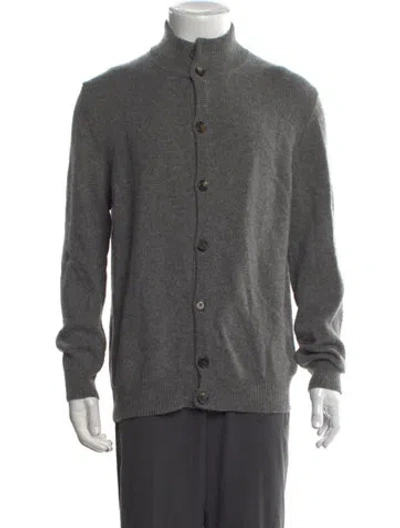 Pre-owned Bergdorf Goodman Cashmere Mock Neck Cardigan In Grey