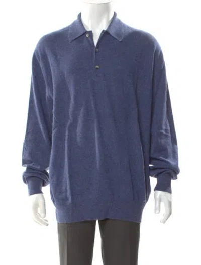 Pre-owned Bergdorf Goodman Cashmere Mock Neck Polo Sweater In Blue