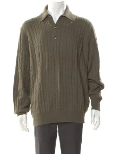 Pre-owned Bergdorf Goodman Cashmere Mock Neck Polo Sweater In Green