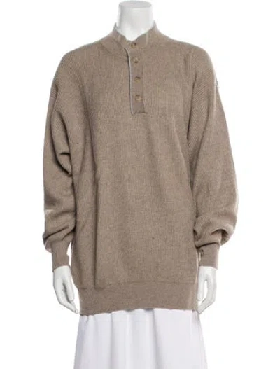 Pre-owned Bergdorf Goodman Cashmere Mock Neck Sweater In Neutral