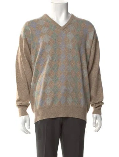 Pre-owned Bergdorf Goodman Cashmere Printed Pullover W/ Tags In Neutral