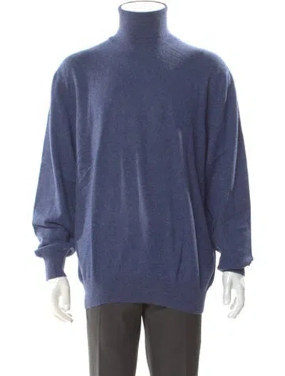 Pre-owned Bergdorf Goodman Cashmere Turtleneck Pullover In Blue
