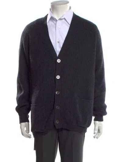 Pre-owned Bergdorf Goodman Cashmere V-neck Cardigan In Blue