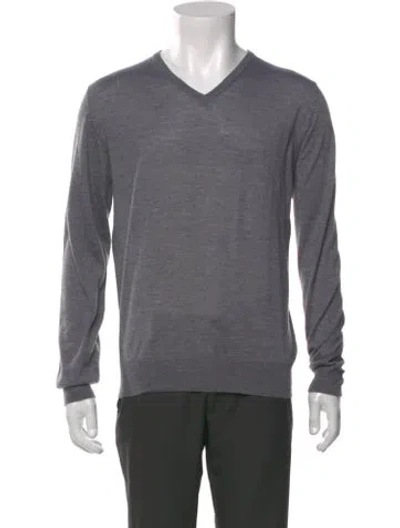 Pre-owned Bergdorf Goodman Cashmere V-neck Pullover In Gray