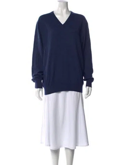 Pre-owned Bergdorf Goodman Cashmere V-neck Sweater In Blue