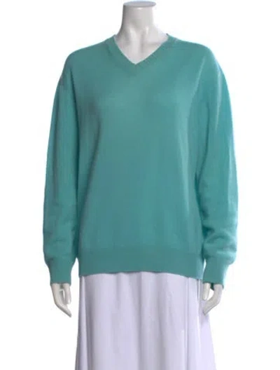 Pre-owned Bergdorf Goodman Cashmere V-neck Sweater In Blue