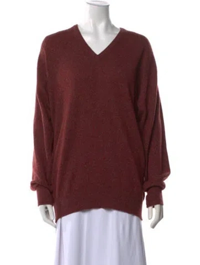 Pre-owned Bergdorf Goodman Cashmere V-neck Sweater In Burgundy