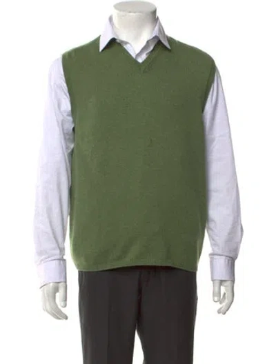 Pre-owned Bergdorf Goodman Cashmere V-neck Sweater Vest In Green