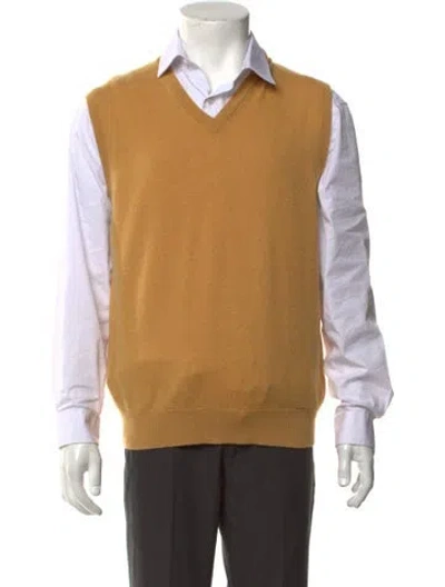 Pre-owned Bergdorf Goodman Cashmere V-neck Sweater Vest In Yellow