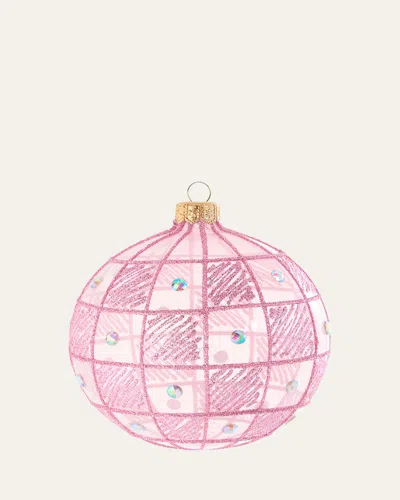 Bergdorf Goodman Checkered Transparent Pink Ball Ornament
