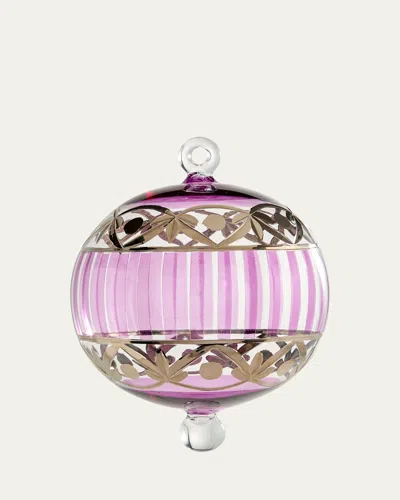 Bergdorf Goodman Clear Ball Christmas Ornament With Purple And Platinum Details