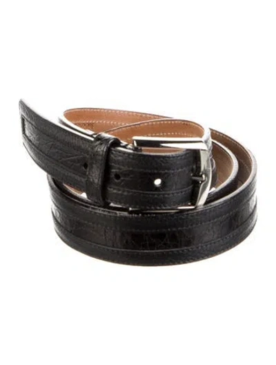 Pre-owned Bergdorf Goodman Crocodile Waist Belt In Black