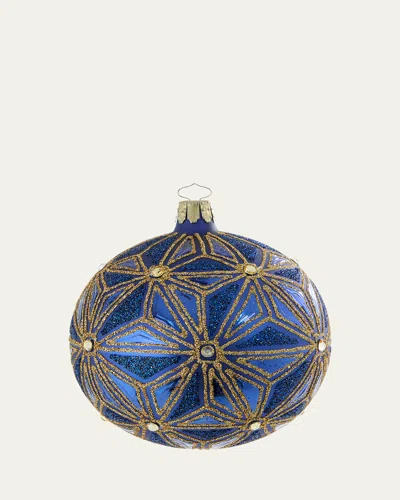 Bergdorf Goodman Dark Blue & Gold Glitter Ball Ornament