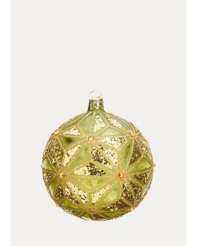 Bergdorf Goodman Deco Glitter-embellished Green Ball Christmas Ornament In Multi