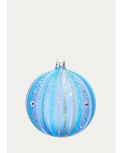 Bergdorf Goodman Embellished Striped Glass Ball Ornament In Blue