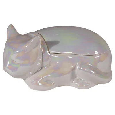 Pre-owned Bergdorf Goodman Este Ceramiche For  Porcelain Cat Box With Lid In Gray