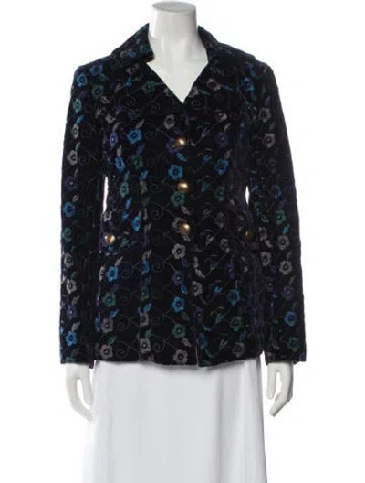Pre-owned Bergdorf Goodman Floral Print Blazer In Blue