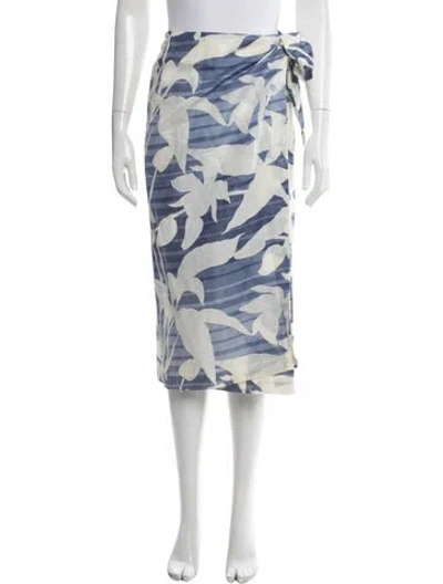 Pre-owned Bergdorf Goodman Floral Print Midi Length Skirt In Blue
