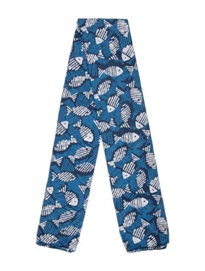 Pre-owned Bergdorf Goodman Floral Print Scarf In Blue