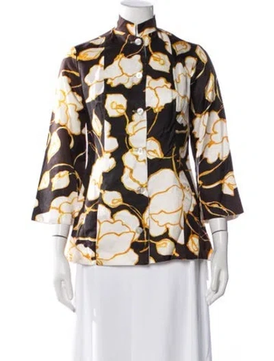 Pre-owned Bergdorf Goodman Floral Print Three-quarter Sleeve Blouse In Multicolor