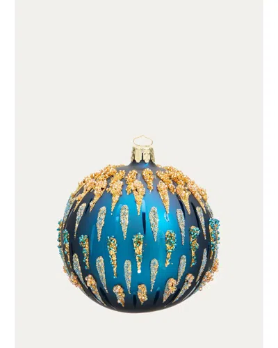 Bergdorf Goodman Glitter & Bead-embellished Matte Blue Ball Christmas Ornament