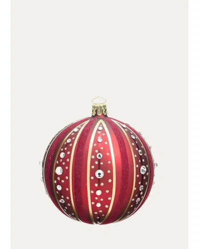 Bergdorf Goodman Glitter & Rhinestone Stripes On Burgundy Ball Christmas Ornament In Multi
