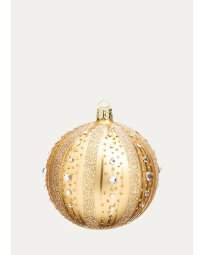 Bergdorf Goodman Glitter & Rhinestone Stripes On Gold Ball Christmas Ornament