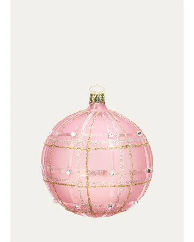 Bergdorf Goodman Glitter-embellished Plaid Pink Ball Christmas Ornament
