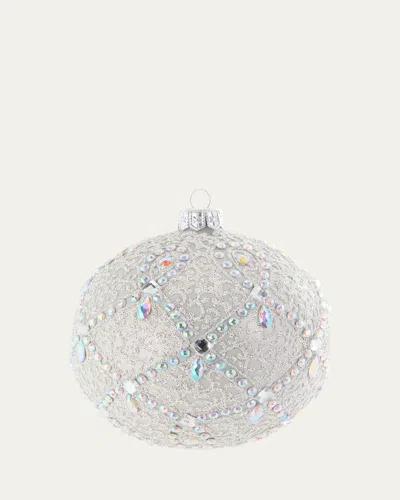 Bergdorf Goodman Glittery Art Deco Ball Ornament In Silver