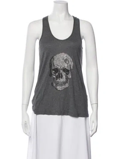 Pre-owned Bergdorf Goodman Graphic Print Scoop Neck Top In Gray