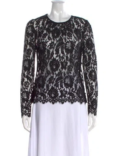 Pre-owned Bergdorf Goodman Lace Pattern Crew Neck Blouse In Black