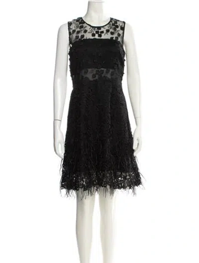 Pre-owned Bergdorf Goodman Lace Pattern Knee-length Dress In Black