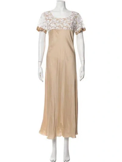 Pre-owned Bergdorf Goodman Lace Pattern Long Dress In Neutrals