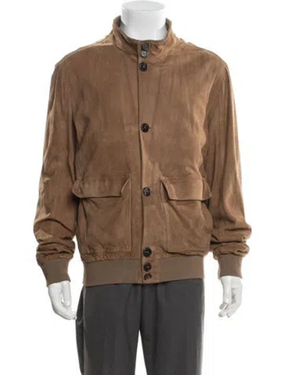 Pre-owned Bergdorf Goodman Lamb Leather Utility Jacket In Brown