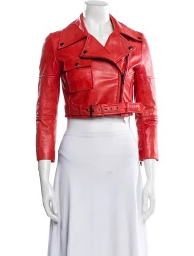 Pre-owned Bergdorf Goodman Leather Biker Jacket In Red
