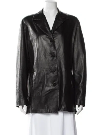 Pre-owned Bergdorf Goodman Leather Blazer In Black