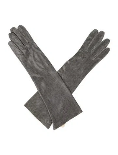 Pre-owned Bergdorf Goodman Leather Elbow Length Gloves In Gray