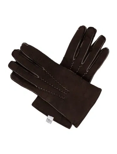 Pre-owned Bergdorf Goodman Leather Gloves W/tags In Brown