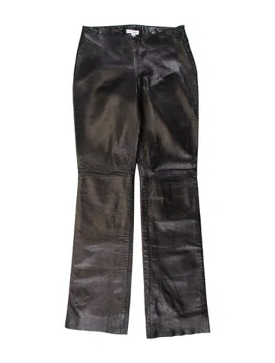 Pre-owned Bergdorf Goodman Leather Straight Leg Pants In Black