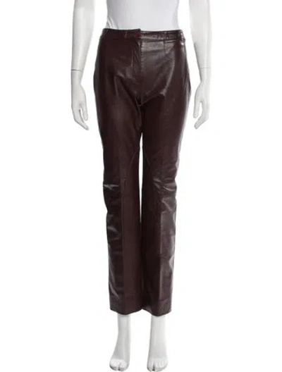 Pre-owned Bergdorf Goodman Leather Straight Leg Pants In Burgundy