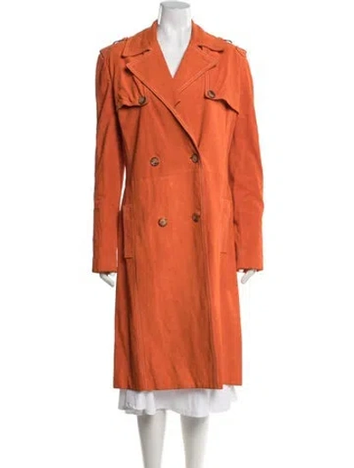 Pre-owned Bergdorf Goodman Leather Trench Coat In Orange